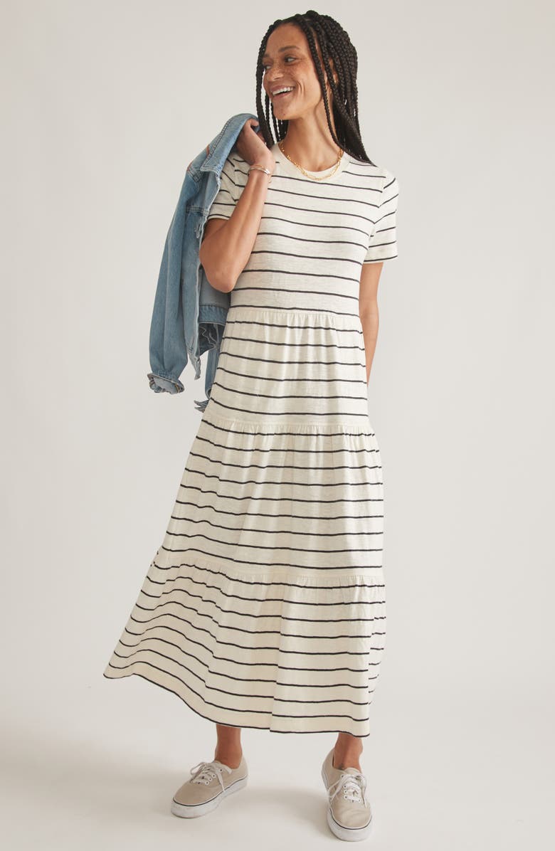 Marine Layer Stripe Tiered T-Shirt Dress, Alternate, color, White