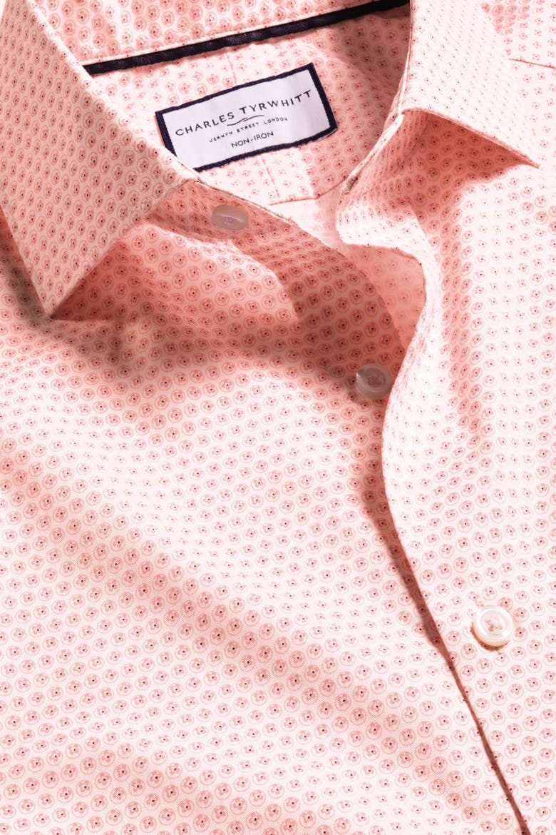 Slim Fit Semi-Cutaway Collar Non-Iron Floral Geo Print Shirt, Alternate, color, Pink