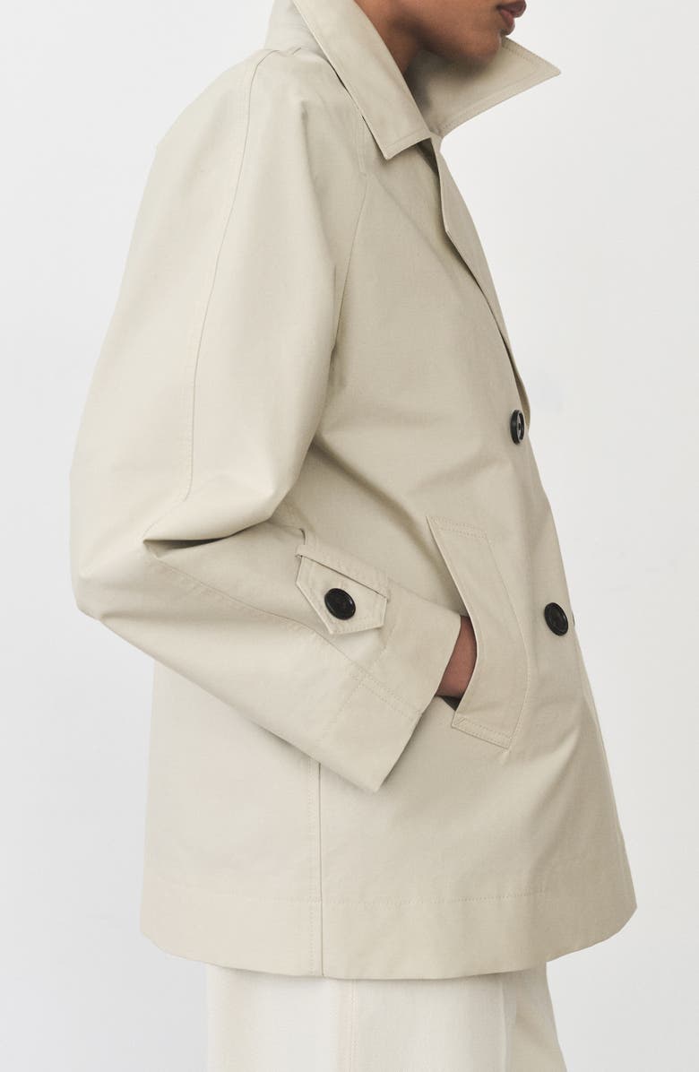 MANGO Short Double Breasted Trench Coat, Alternate, color, Light/ Pastel Grey