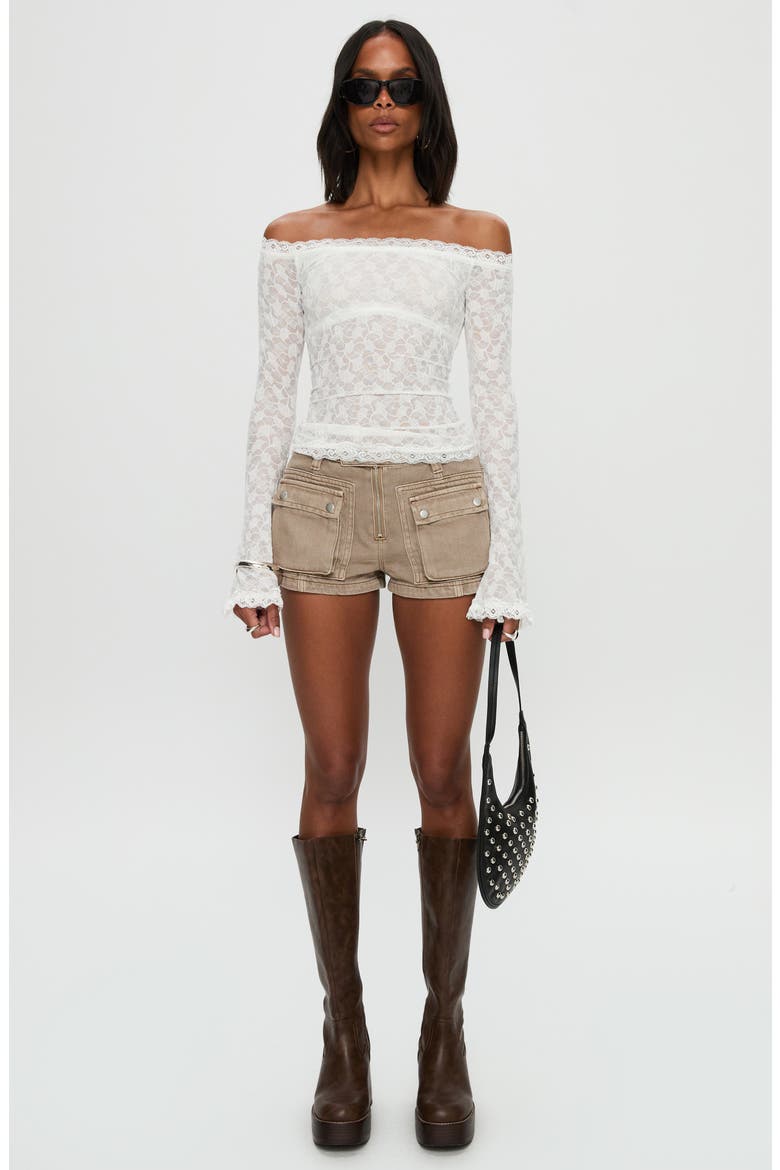 Mochapella Off the Shoulder Lace Shirt, Alternate, color, WHITE