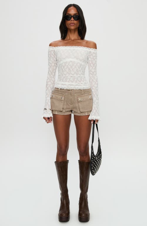 Princess Polly Mochapella Off The Shoulder Lace Shirt In Brown