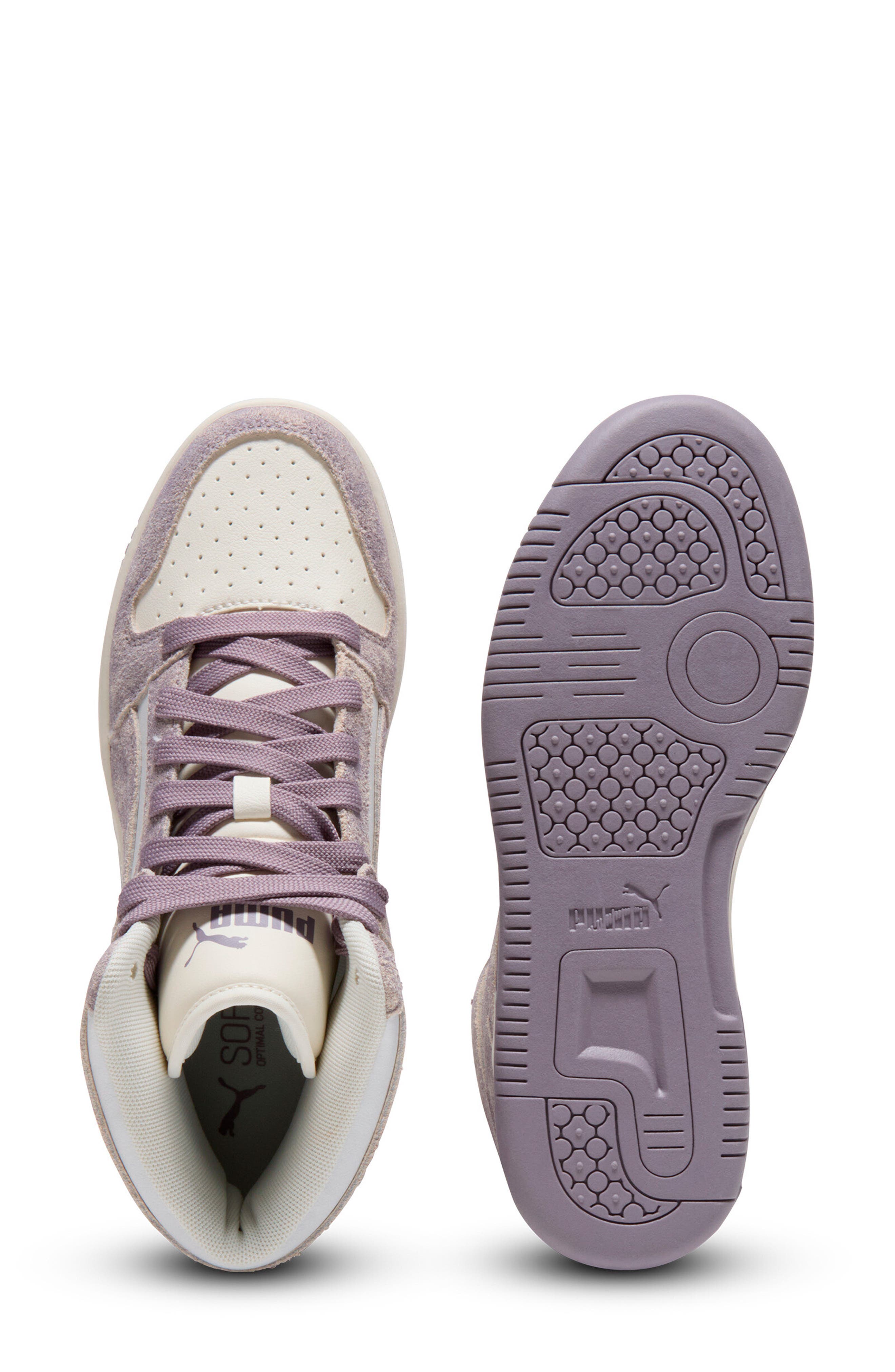 PUMA Rebound Layup High Top Sneaker, Alternate, color, Feather Gray-Plum - White