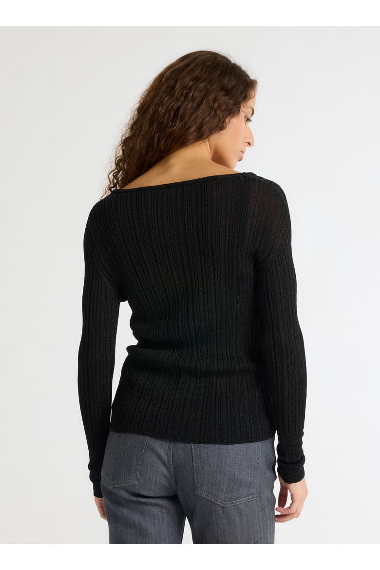 Novelty Metallic Rib V-Neck Cardigan, Alternate, color, METAL BLACK