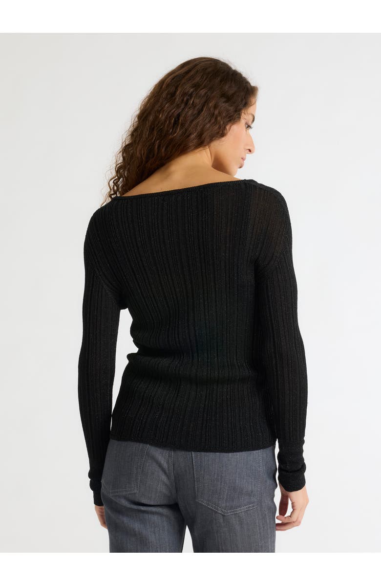 Majestic Filatures Novelty Metallic Rib V-Neck Cardigan, Alternate, color, Metal Black