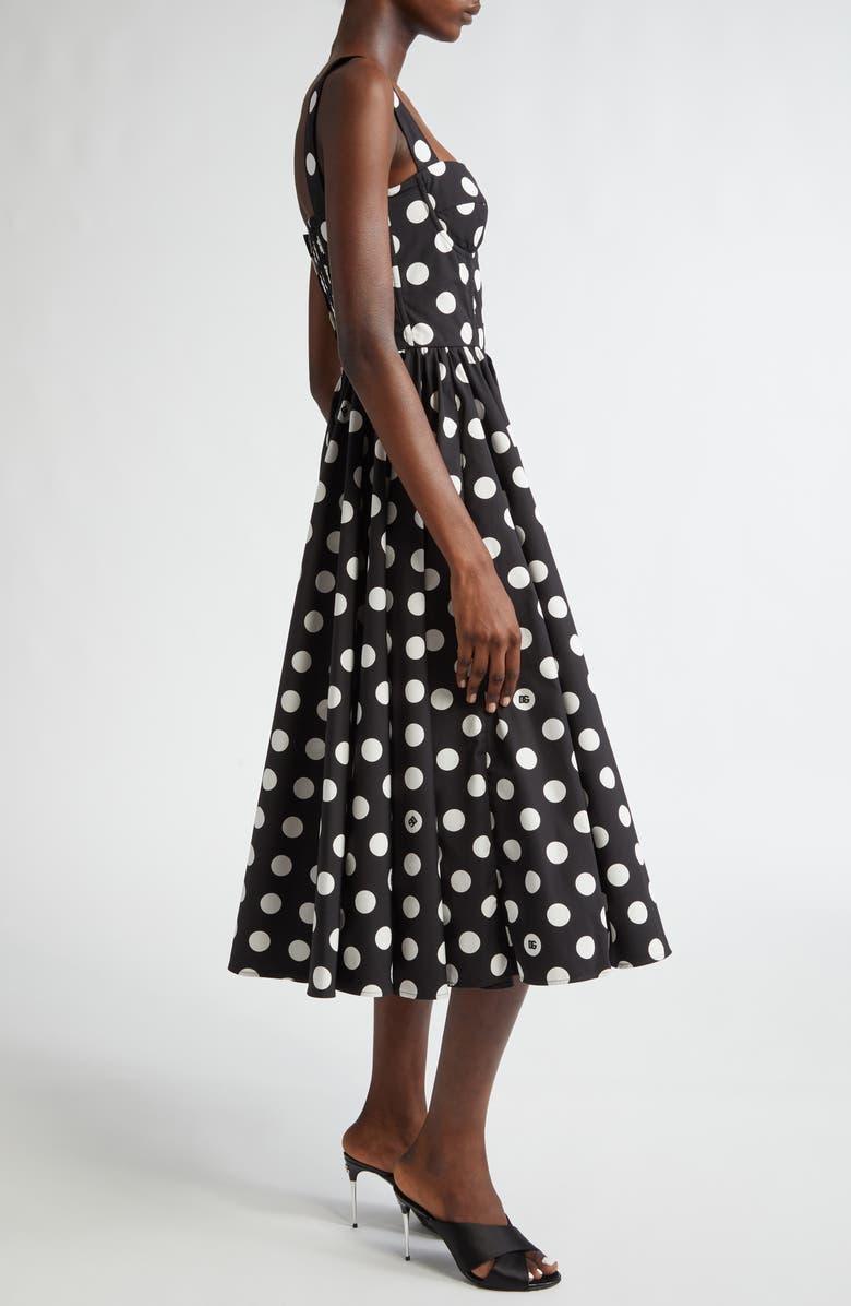 Dolce&Gabbana Polka Dot Stretch Cotton Corset Sundress, Alternate, color, Hnzsw Pois Gr 2 8 F.nero