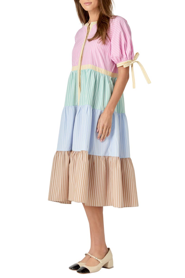 Colorblock Stripe Tiered Shirtdress, Alternate, color, MULTI