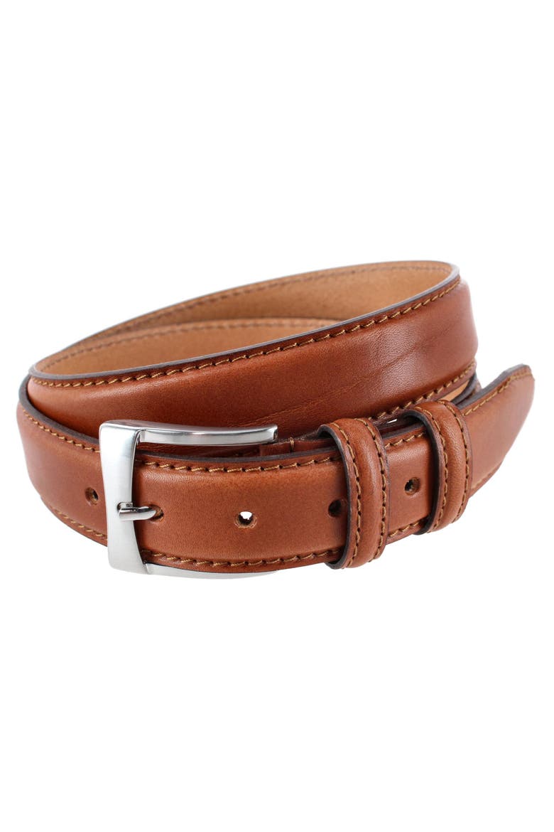 Vincenzo 35mm Premium Italian Leather Contrast Stitch Casual Dress Belt, Main, color, Congnac