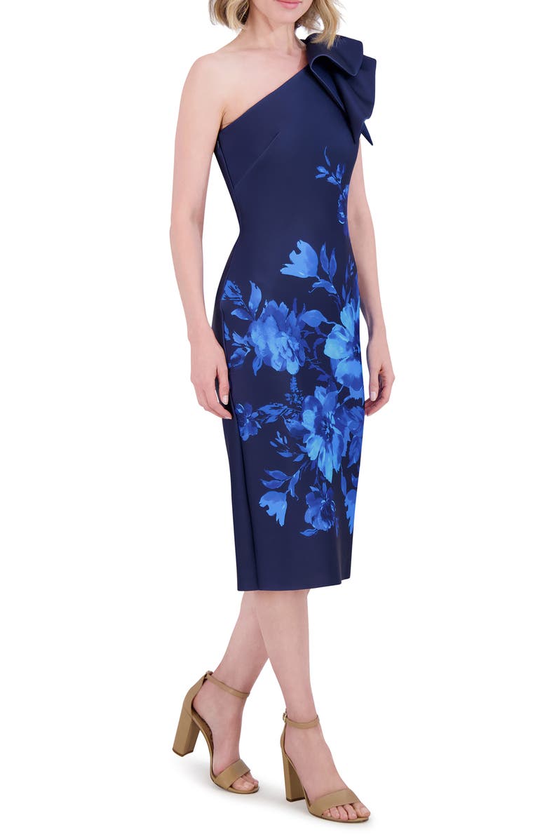 Eliza J Ruffle One-Shoulder Cocktail Dress, Alternate, color, Navy Cobalt