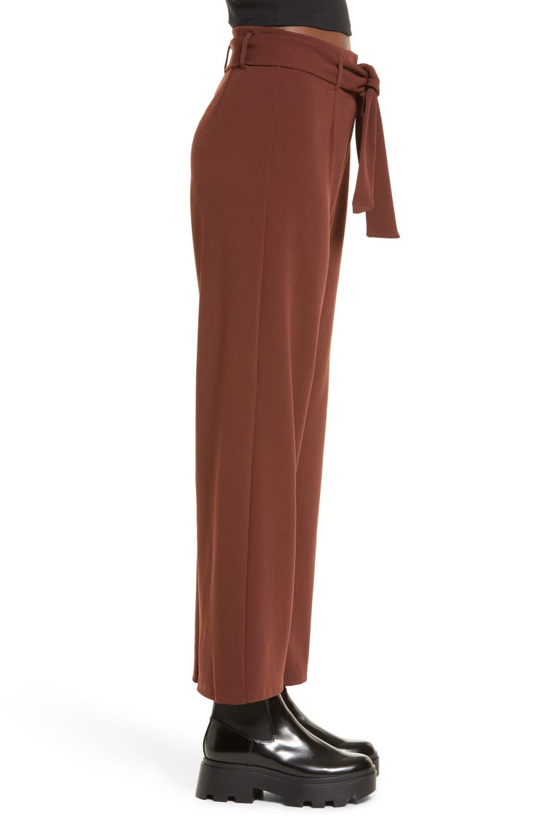 Belted High Waist Pants, Alternate, color, BROWN CHOCOLATE