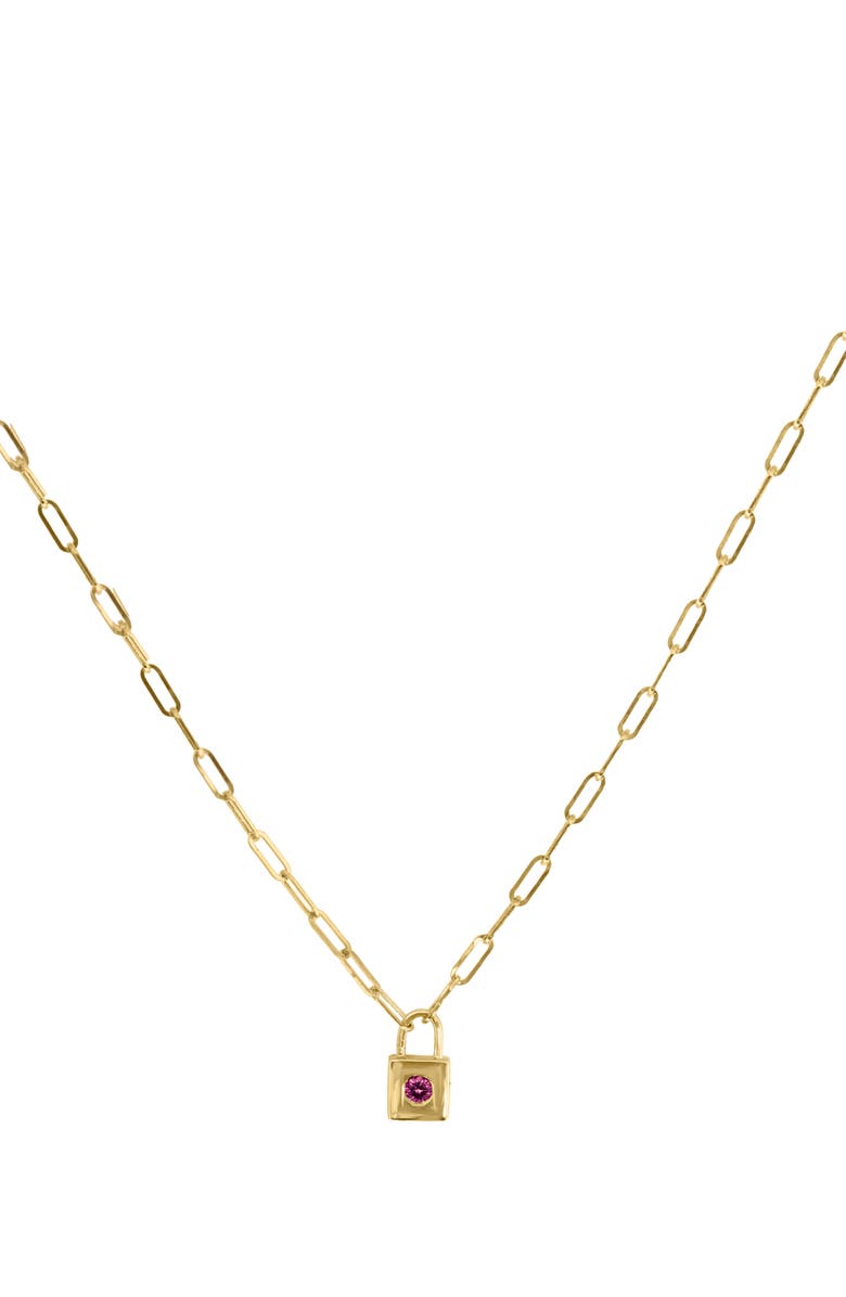 EFFY Paperclip Chain Ruby Pad Lock Pendant Necklace, Alternate, color, Gold