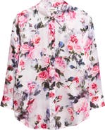L'AGENCE Dani Floral Print Three-Quarter Sleeve Silk Button-Up Shirt