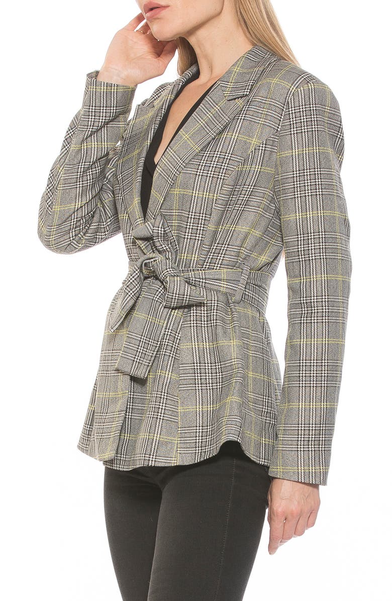 Alexia Admor Olya Plaid Belted Blazer, Alternate, color, Grey Plaid