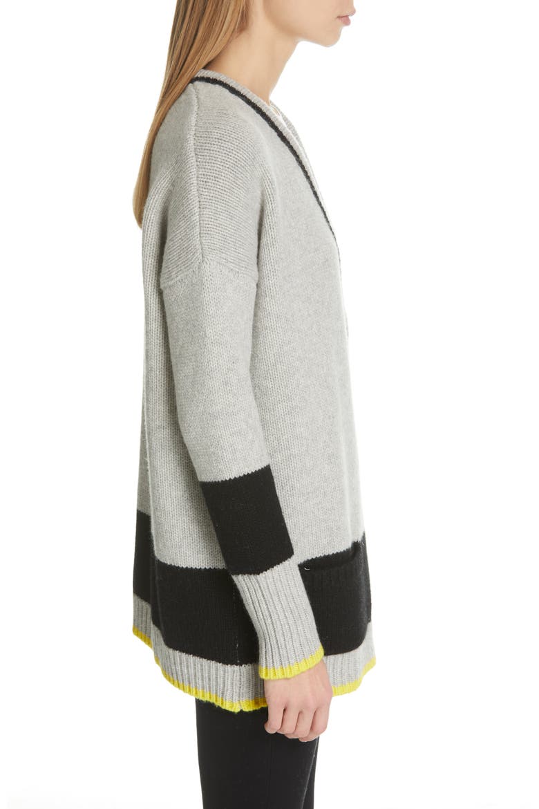 Martha Wool & Cashmere Cardigan, Alternate, color, GREY MARLE/ BLACK/ YELLOW