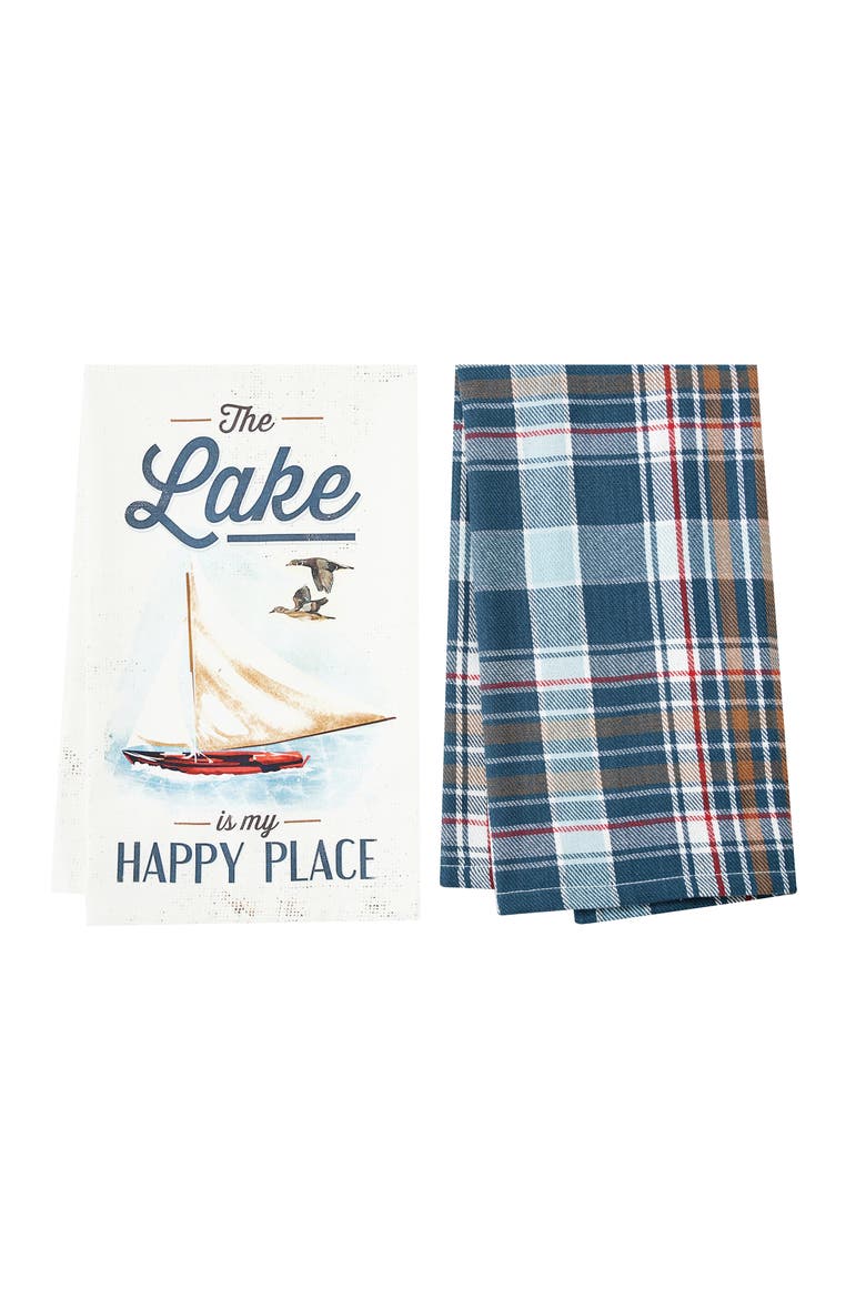 Lakeside Is My Happy Place Dishtowel Set of 2, Alternate, color, Blue