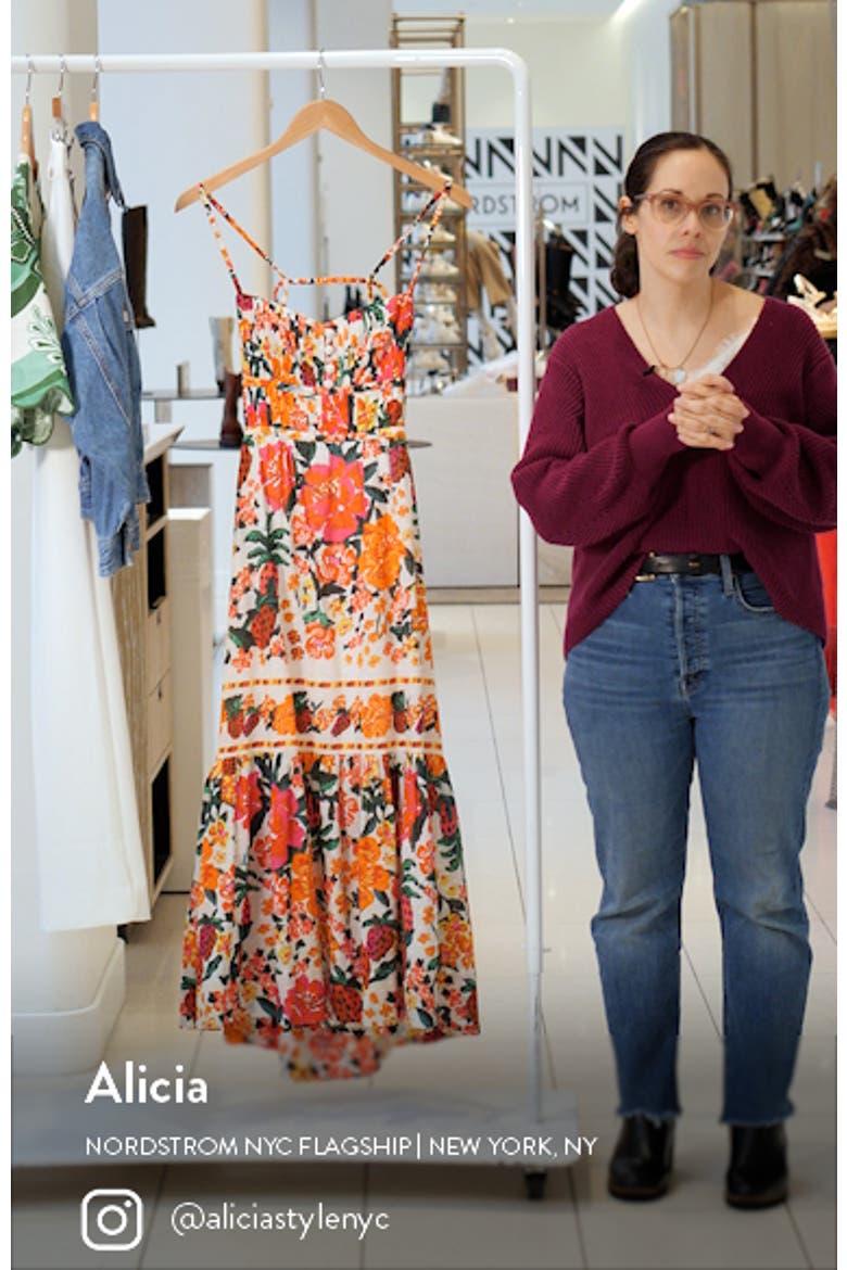 Floral Sketch Tiered Cotton Midi Dress video