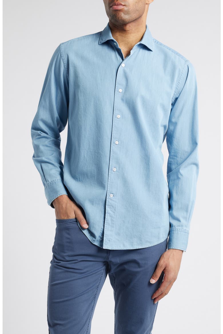 Crown Crafted Elio Cotton Button-Up Shirt, Main, color, LIGHT INDIGO
