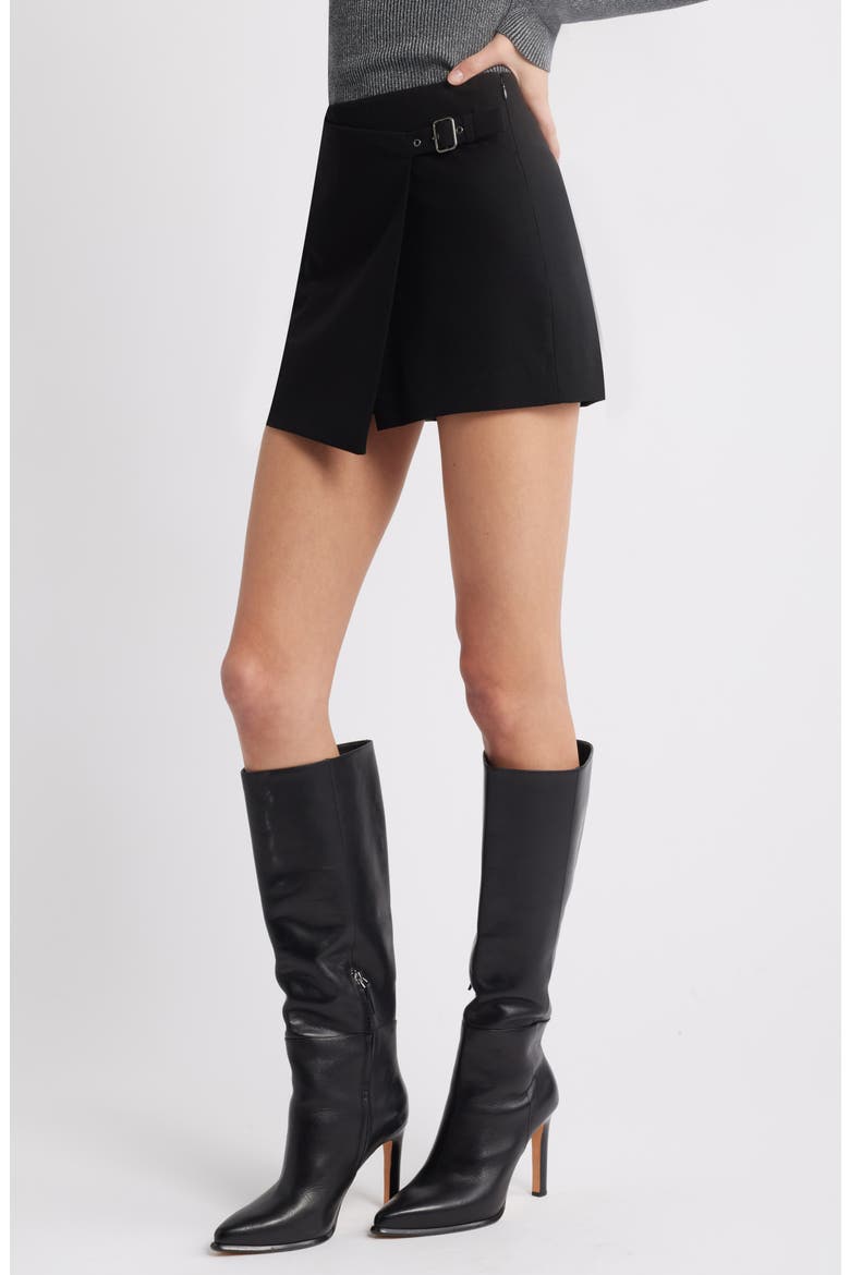 Tailored Faux Wrap Mini Skort, Alternate, color, BLACK