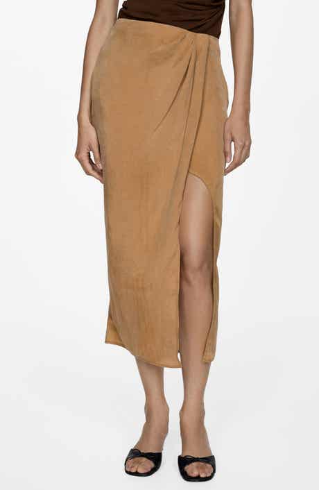 MANGO Side Slit Faux Wrap Skirt