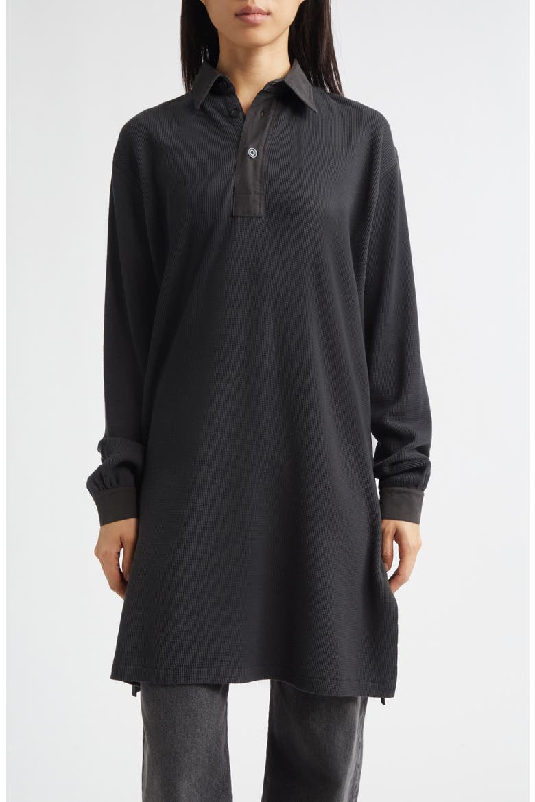 Waffle Stitch Long Sleeve Wool Polo, Main, color, CARBON