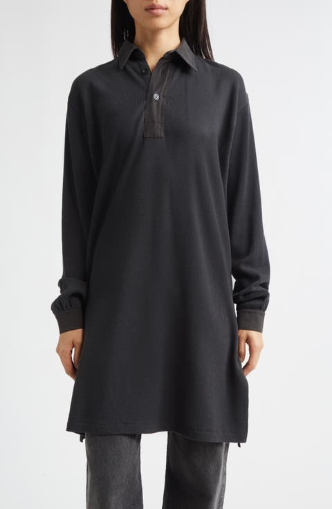 Waffle Stitch Long Sleeve Wool Polo