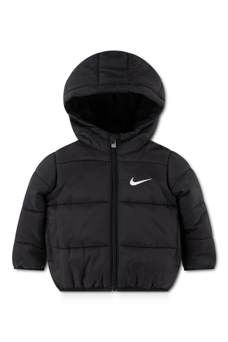 Essentials Water Resistant Hooded Heavyweight Puffer Jacket, Main, color, BLACK