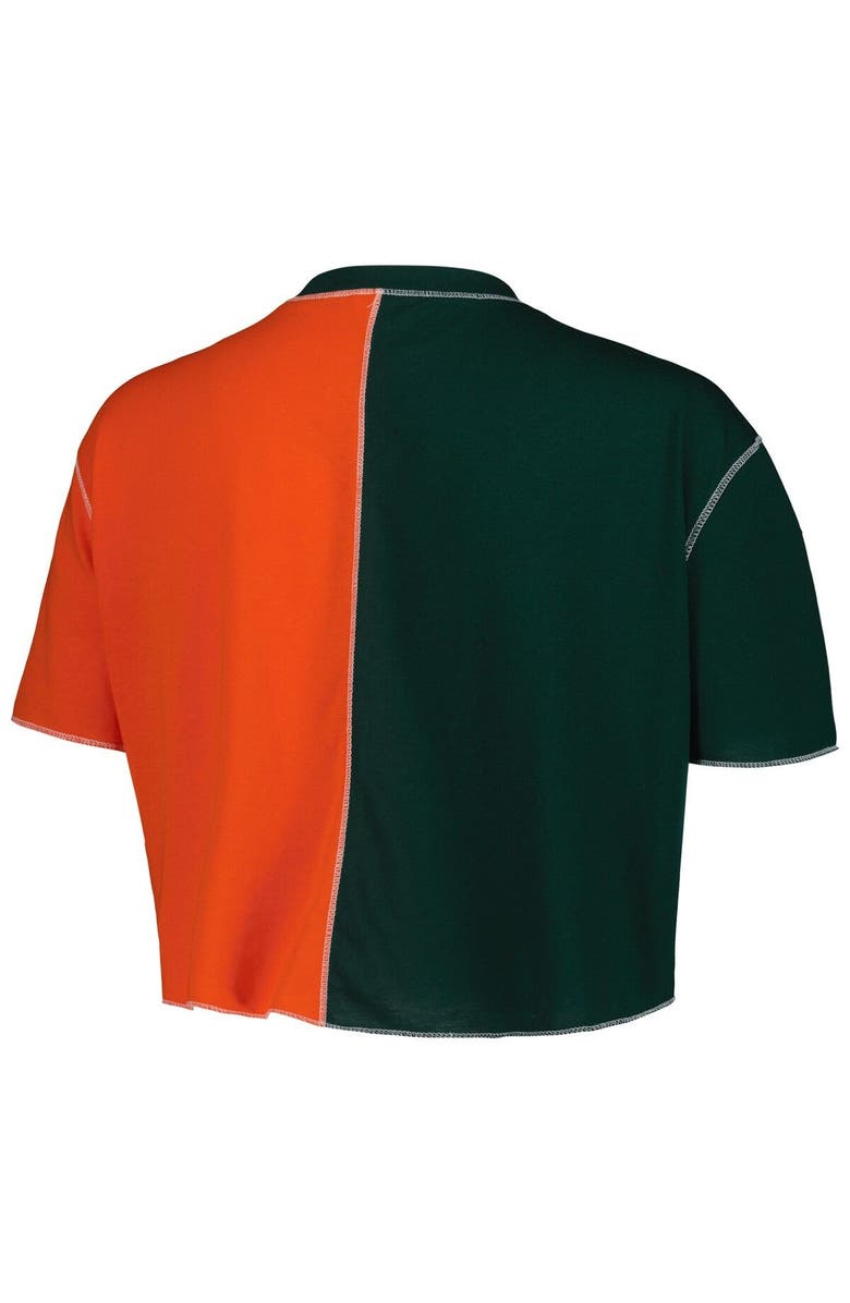 ZOOZATZ Women's ZooZatz Green/Orange Miami Hurricanes Colorblock Cropped T-Shirt, Alternate, color, 