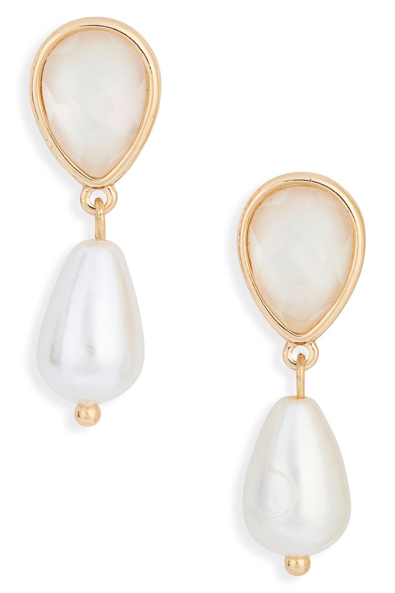 Eternal Gleam Faux Pearl Drop Earrings, Main, color, WHITE