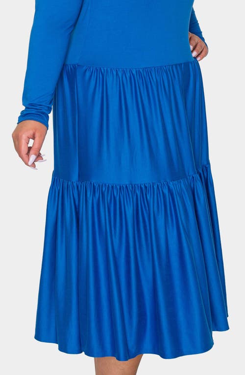 L I V D Eliana Long Sleeve Tiered Midi Dress In Blue