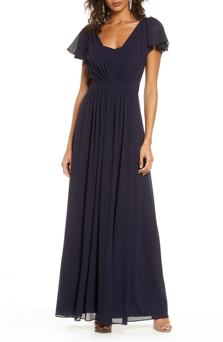 Vince Camuto Pleat Chiffon Gown, Main, color, 