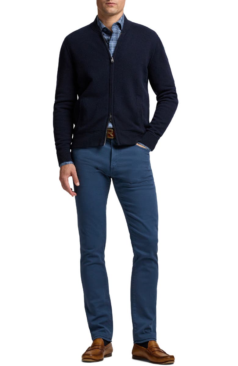 Ralph Lauren Purple Label Cashmere French Terry Zip Cardigan, Alternate, color, Dark Navy