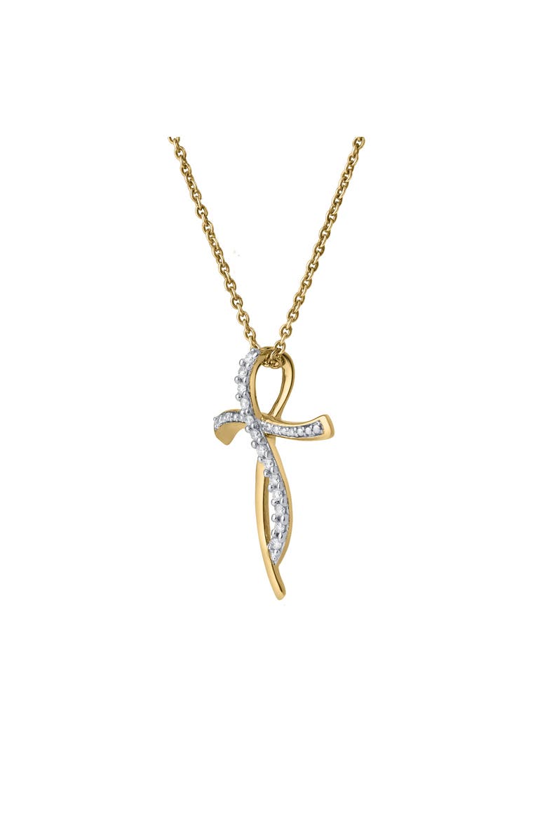 Elarith 0.15 Cts Natural Diamond Cross 14K Gold Pendant, Alternate, color, 14K Yellow Gold