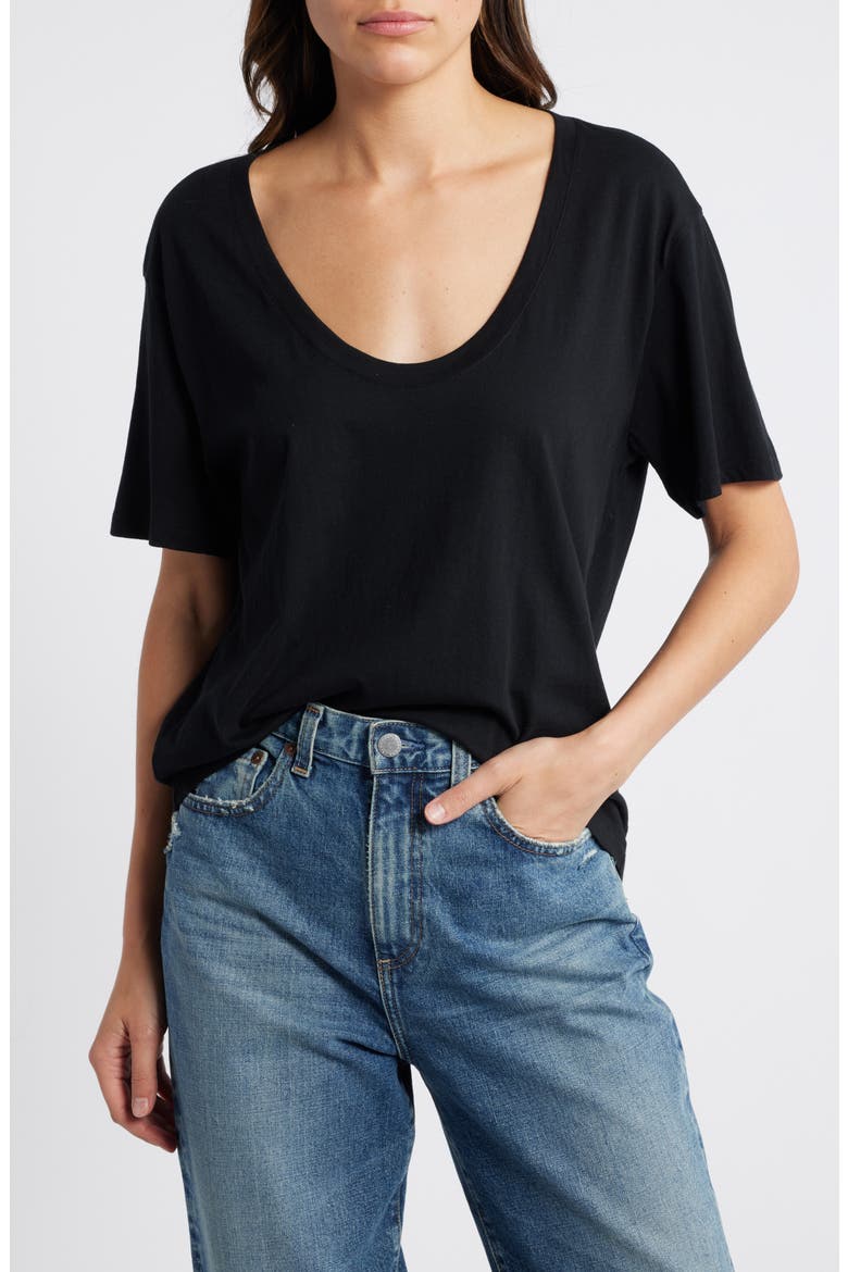 Relaxed Scoop Neck Cotton T-Shirt, Main, color, BLACK