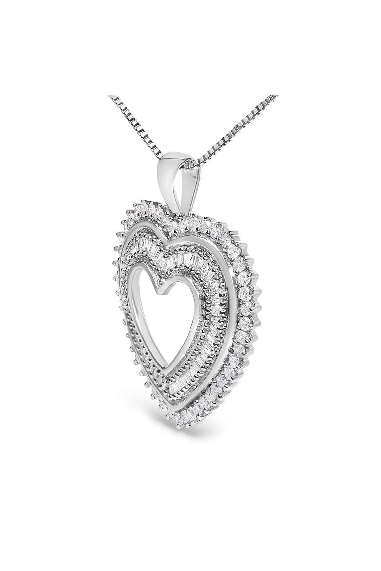 .925 Sterling Silver 1.0 Ctw Diamond Shadow Open Heart Halo Pendant Necklace, Alternate, color, White