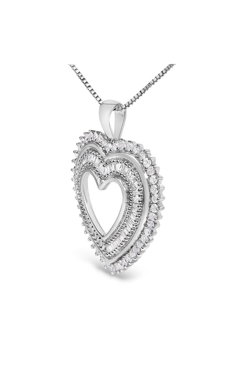 Haus of Brilliance .925 Sterling Silver 1.0 Ctw Diamond Shadow Open Heart Halo Pendant Necklace, Alternate, color, White