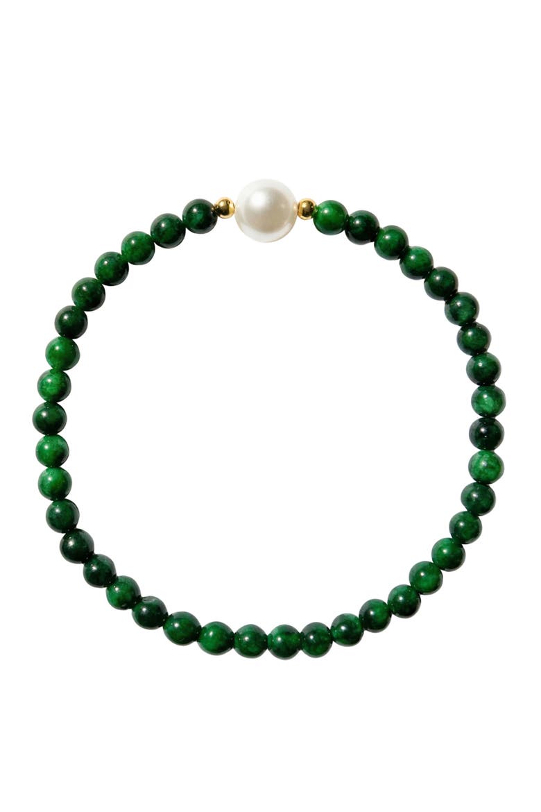 Clara Pearl and green chalcedony beaded bracelet, Main, color, Green