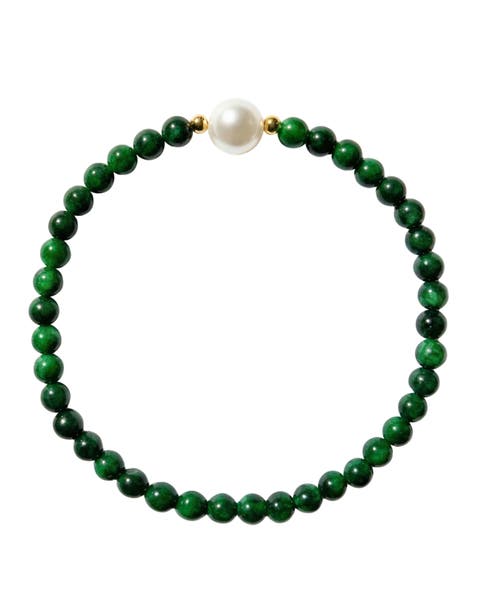 Clara Pearl and green chalcedony beaded bracelet