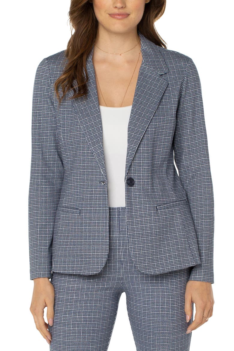 Plaid Fitted Open Front Knit Blazer, Main, color, CSMC NV MINI BX