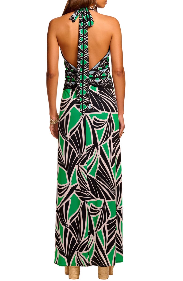 Ramy Brook Rayna Geo Print Halter Dress, Alternate, color, Bright Palm Combo