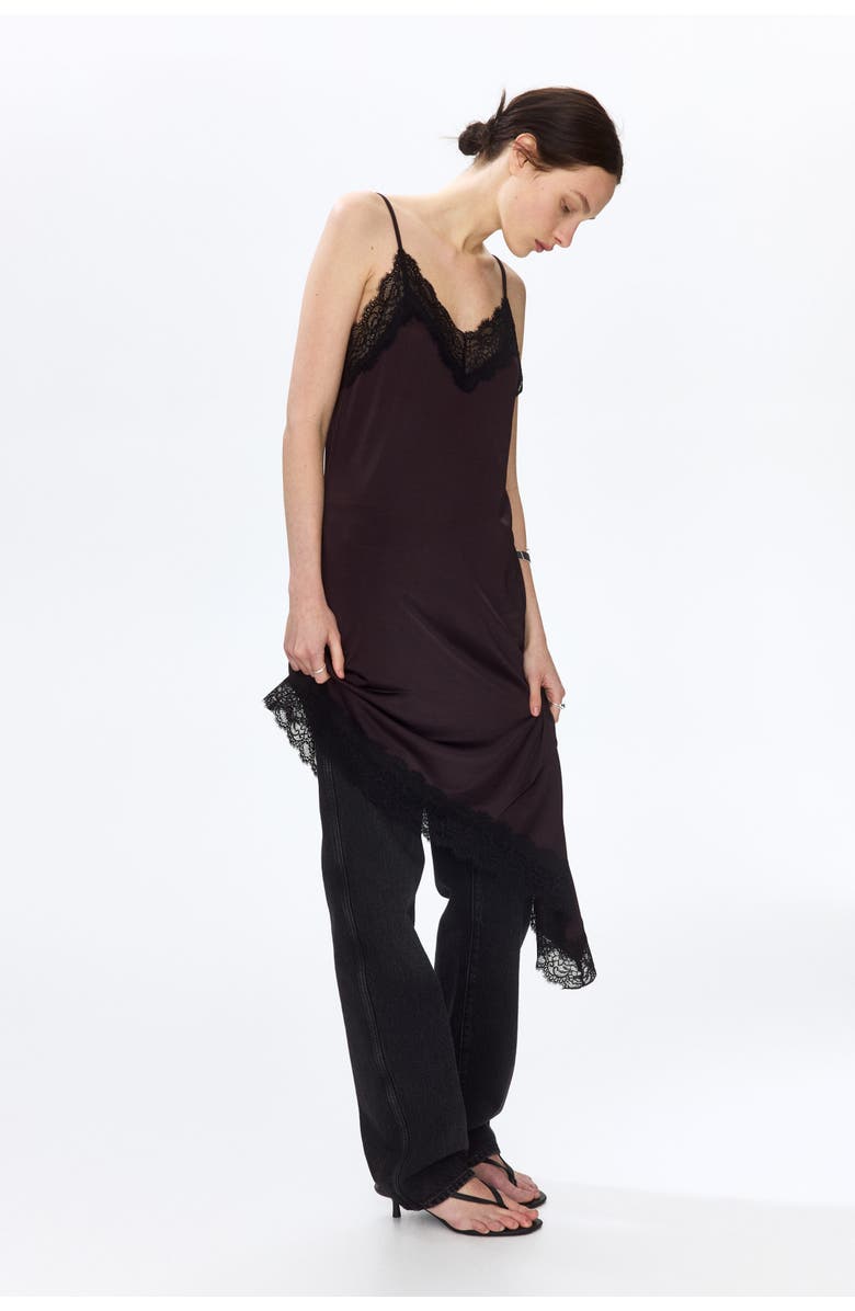H&M Lace-trimmed slip dress, Alternate, color, Dark Brown/Black