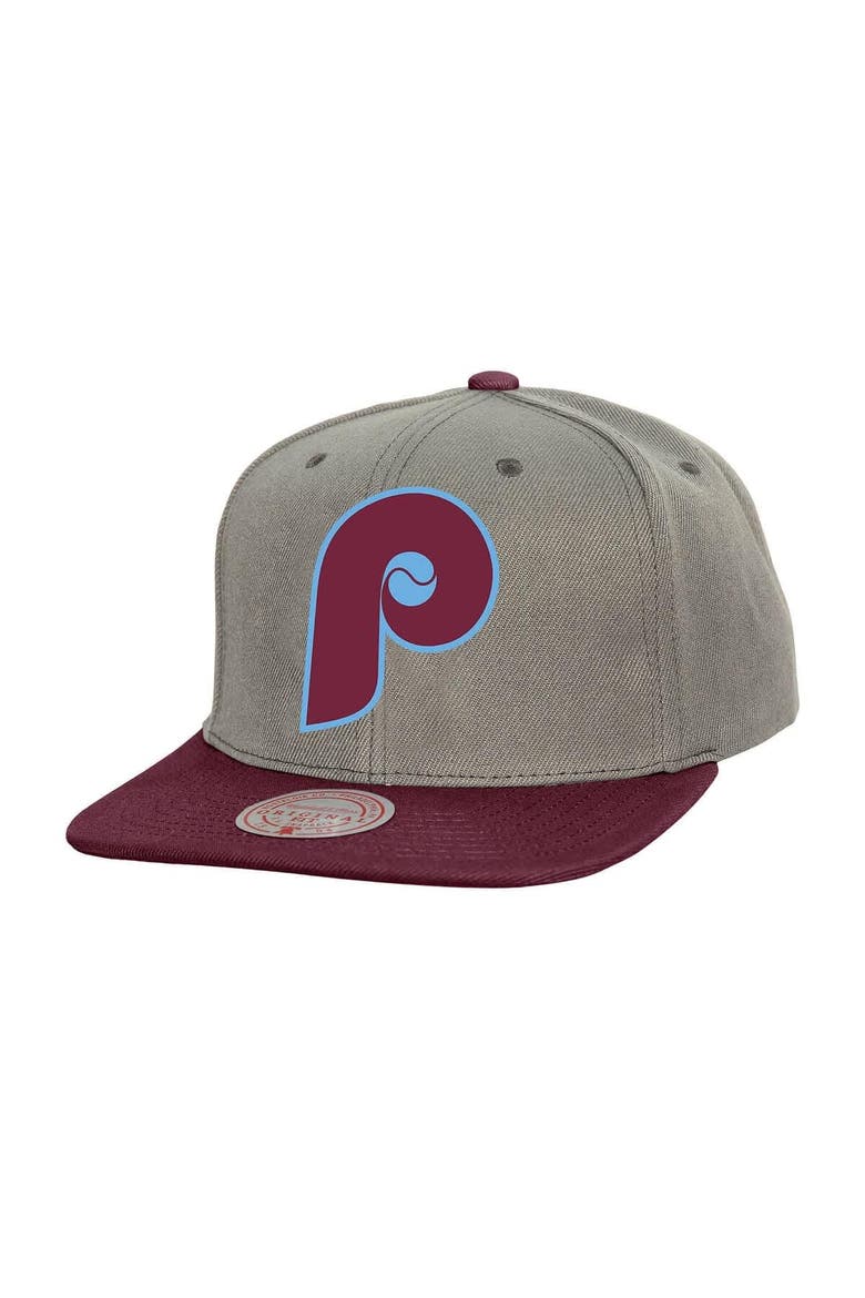 Men's Mitchell & Ness Gray Philadelphia Phillies Cooperstown Collection Basic Flip Snapback Hat, Main, color, Gray