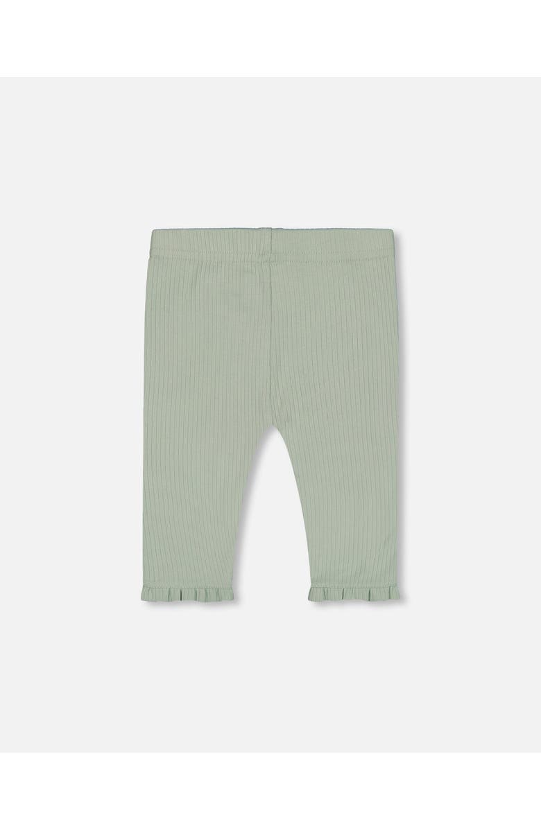 Deux par Deux Little Girl's Rib Capri Legging With Frill Frosty Green, Alternate, color,