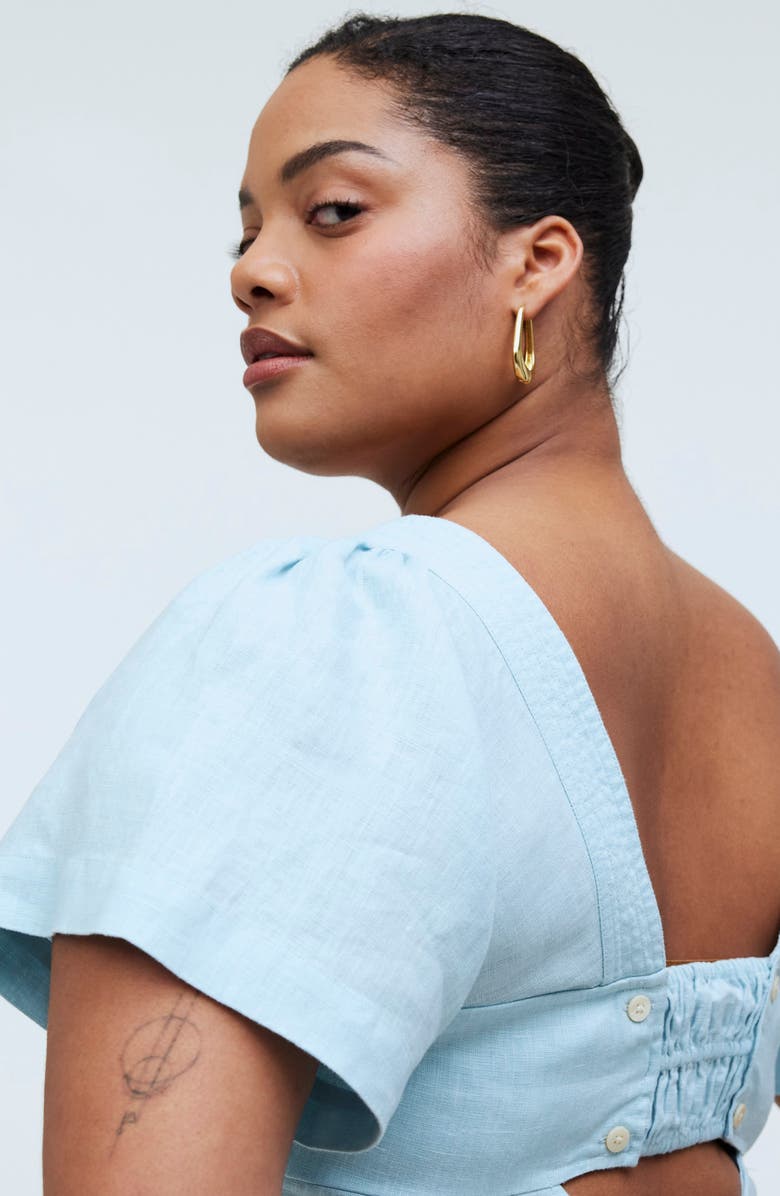 Madewell Square Neck Linen Minidress, Alternate, color, Blue Heron