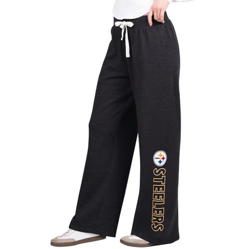 G-iii 4her By Carl Banks Black Pittsburgh Steelers Field Wide Leg Sweatpants In Black
