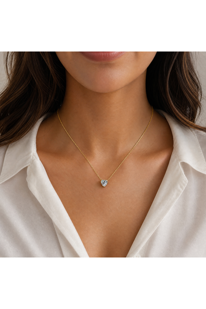 CZ Solitaire Heart Pendant Necklace, Alternate, color, Gold