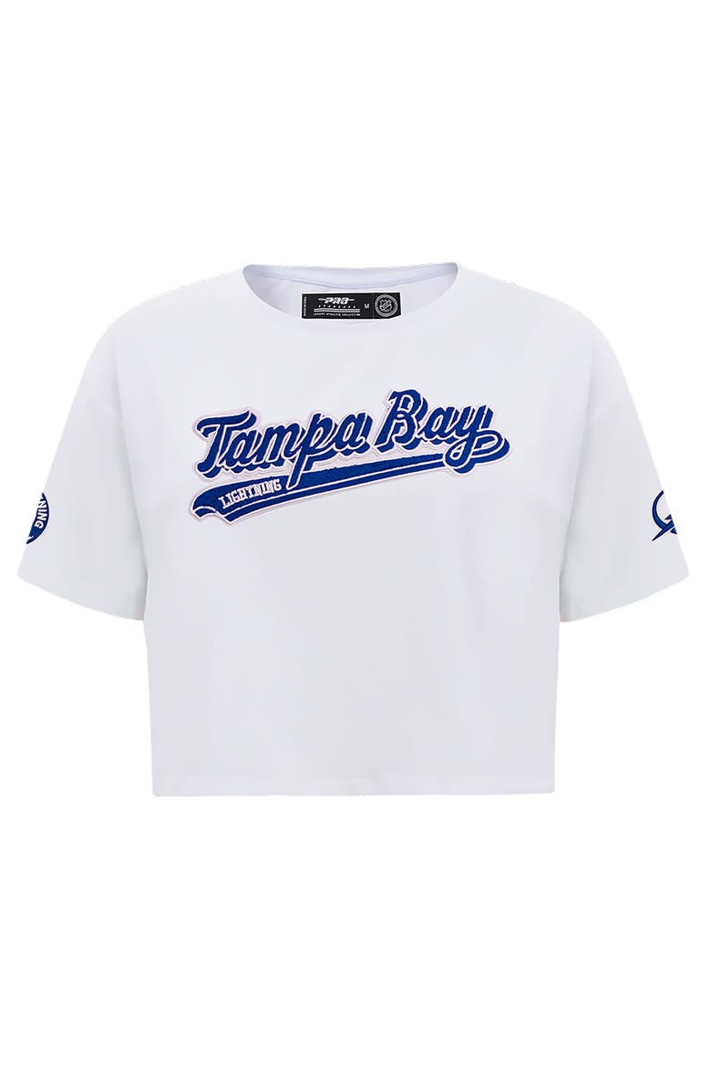 Women's Pro Standard White Tampa Bay Lightning Boxy Script Tail Cropped T-Shirt, Alternate, color, White
