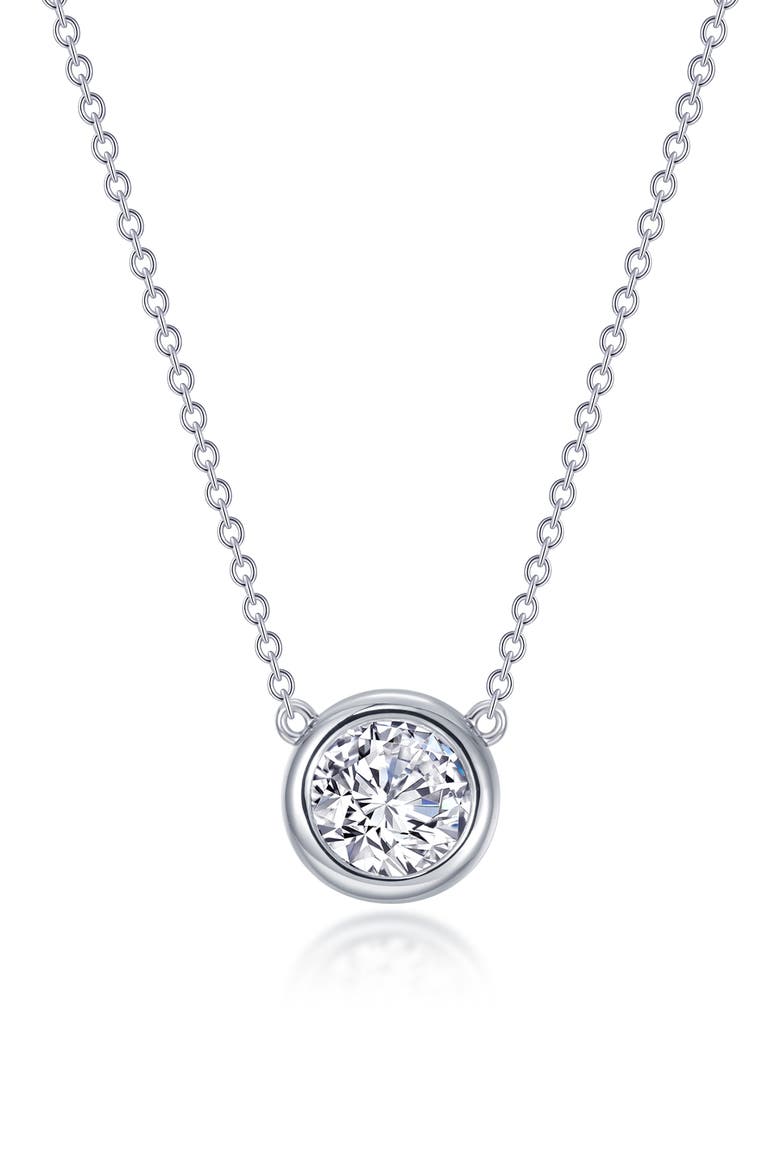 Solitaire Bezel Necklace, Main, color, WHITE GOLD