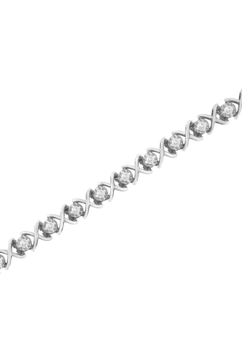Silver 1 cttw Brilliant Round-Cut Diamond "X" Link Bracelet, Alternate, color, White