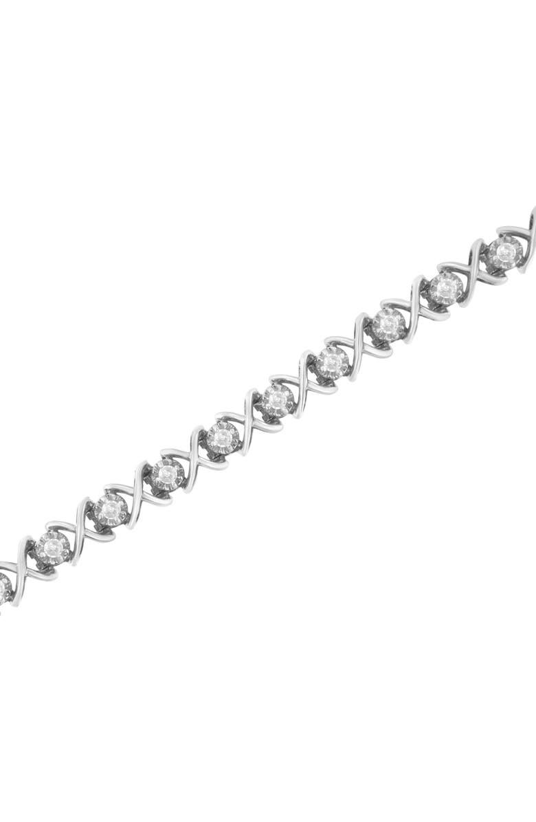 Haus of Brilliance Silver 1 cttw Brilliant Round-Cut Diamond "X" Link Bracelet, Alternate, color, White