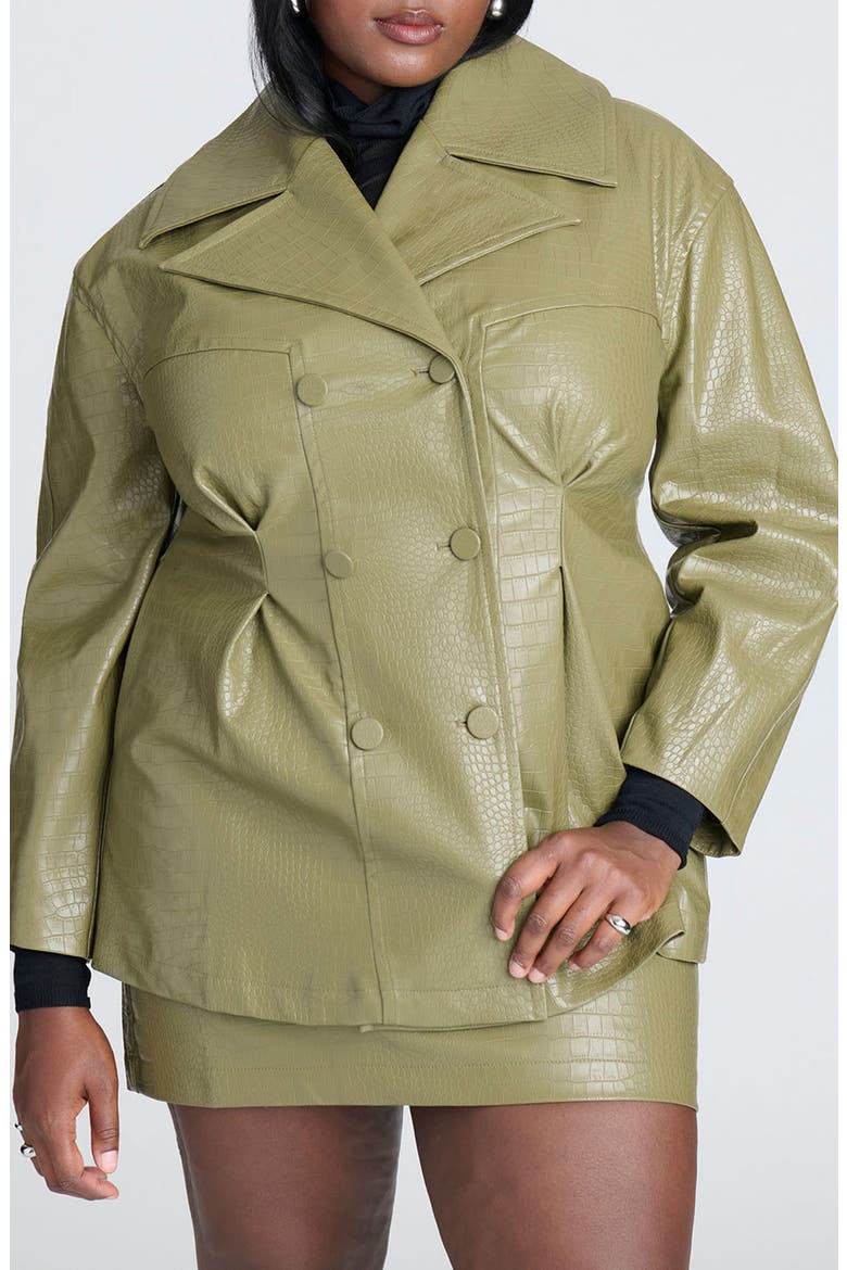 Croc Embossed Faux Leather Jacket, Main, color, BURNT OLIVE