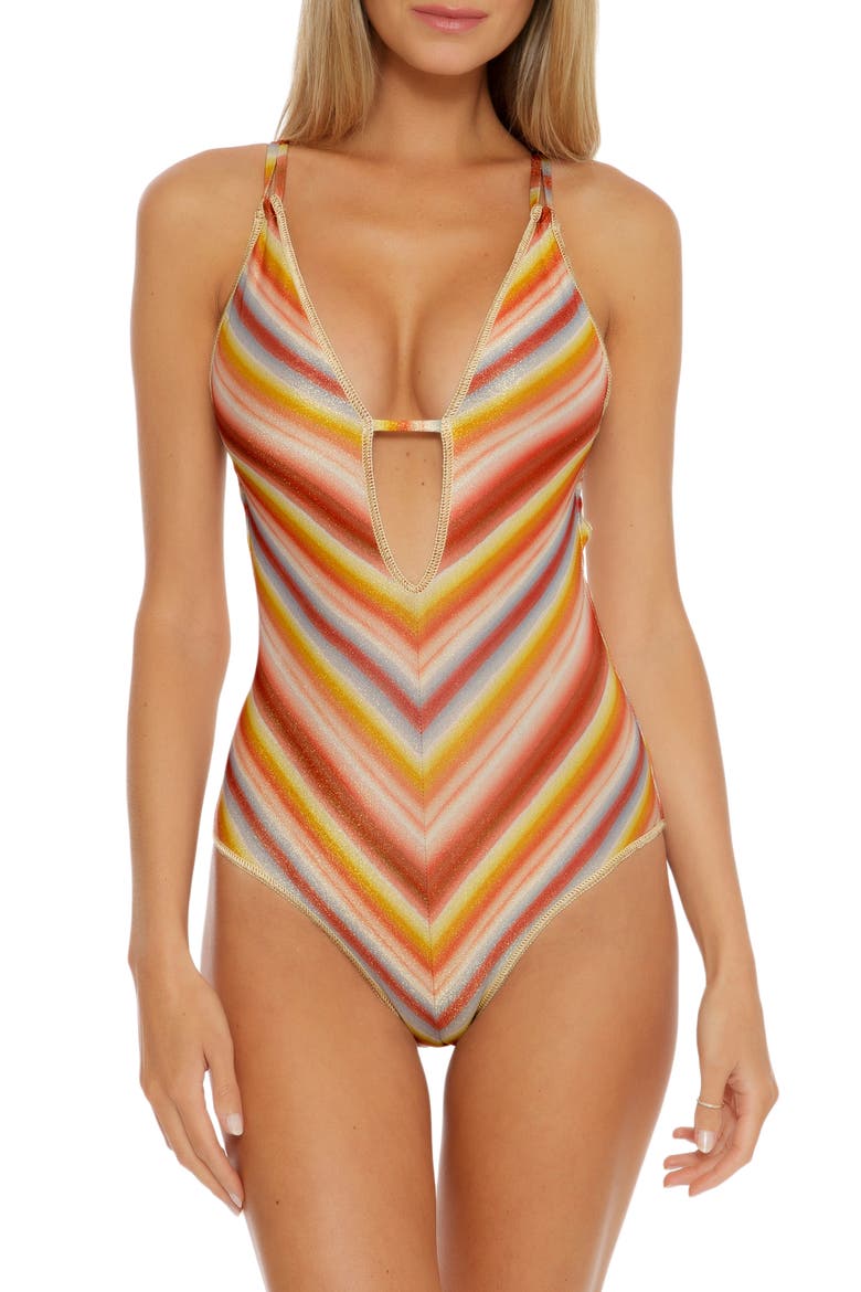 Horizon Plunge One-Piece Swimsuit, Main, color, ADOBE